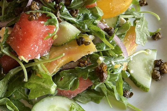 Watermelon Heirloom Tomato Salad w/Fried Capers